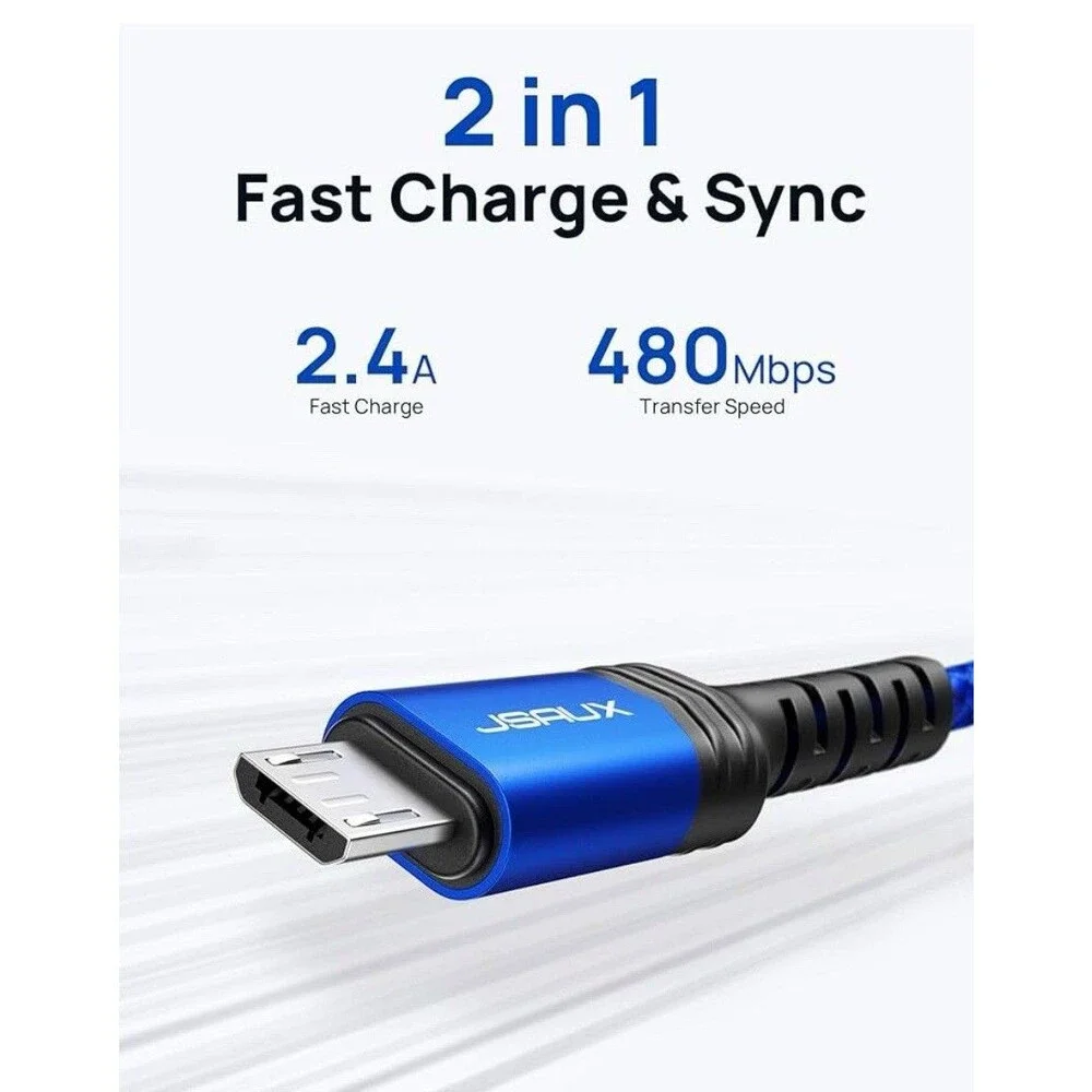 JSAUX Micro USB Cable (2-Pack 6.6FT Nylon Braided Charger for Android Kindle MP3